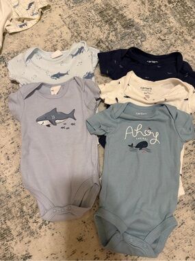 Carter's Light Blue, Navy & White Shark-Themed One-Piece Bodysuits - 6 Pack